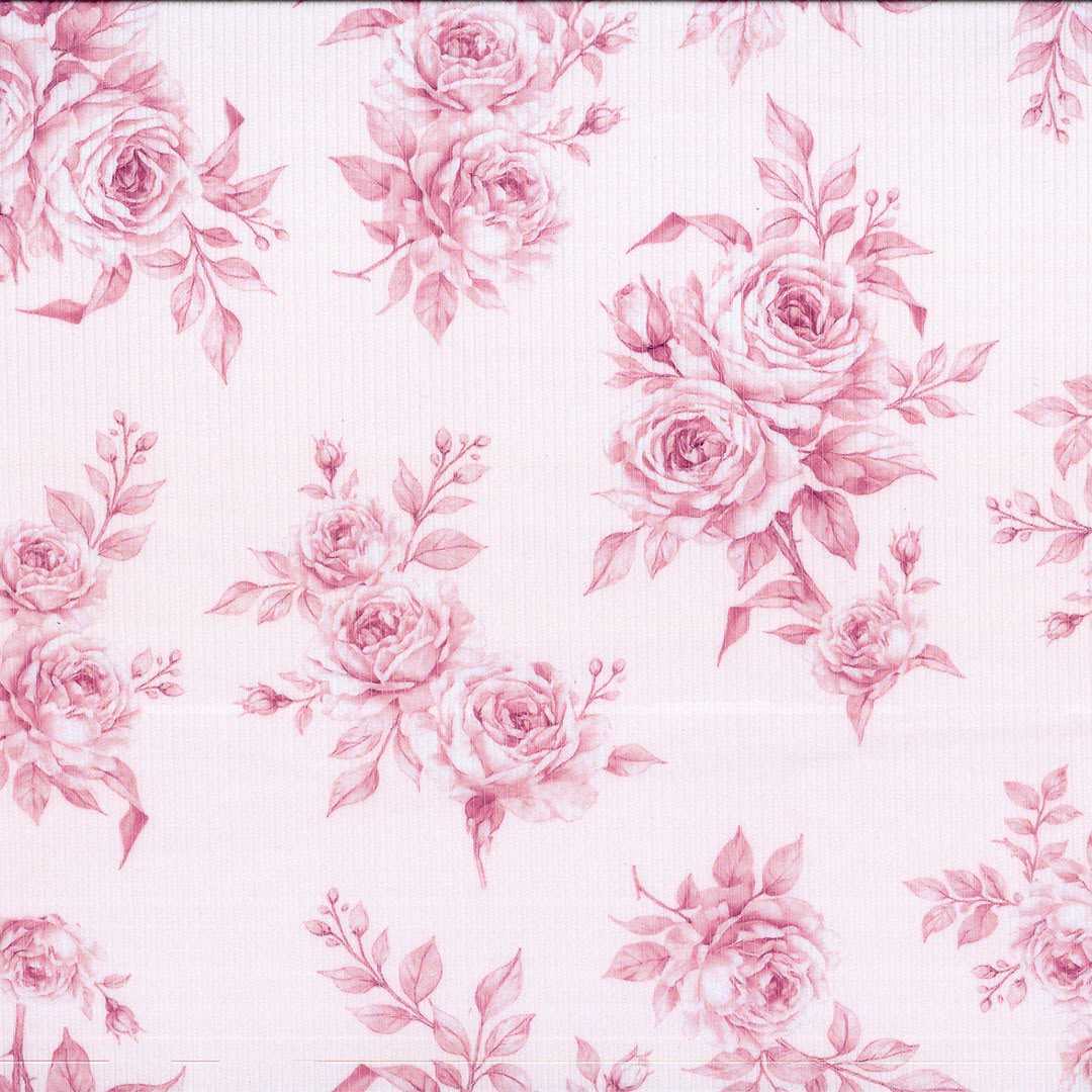 Tela con estampado de rosas rosadas