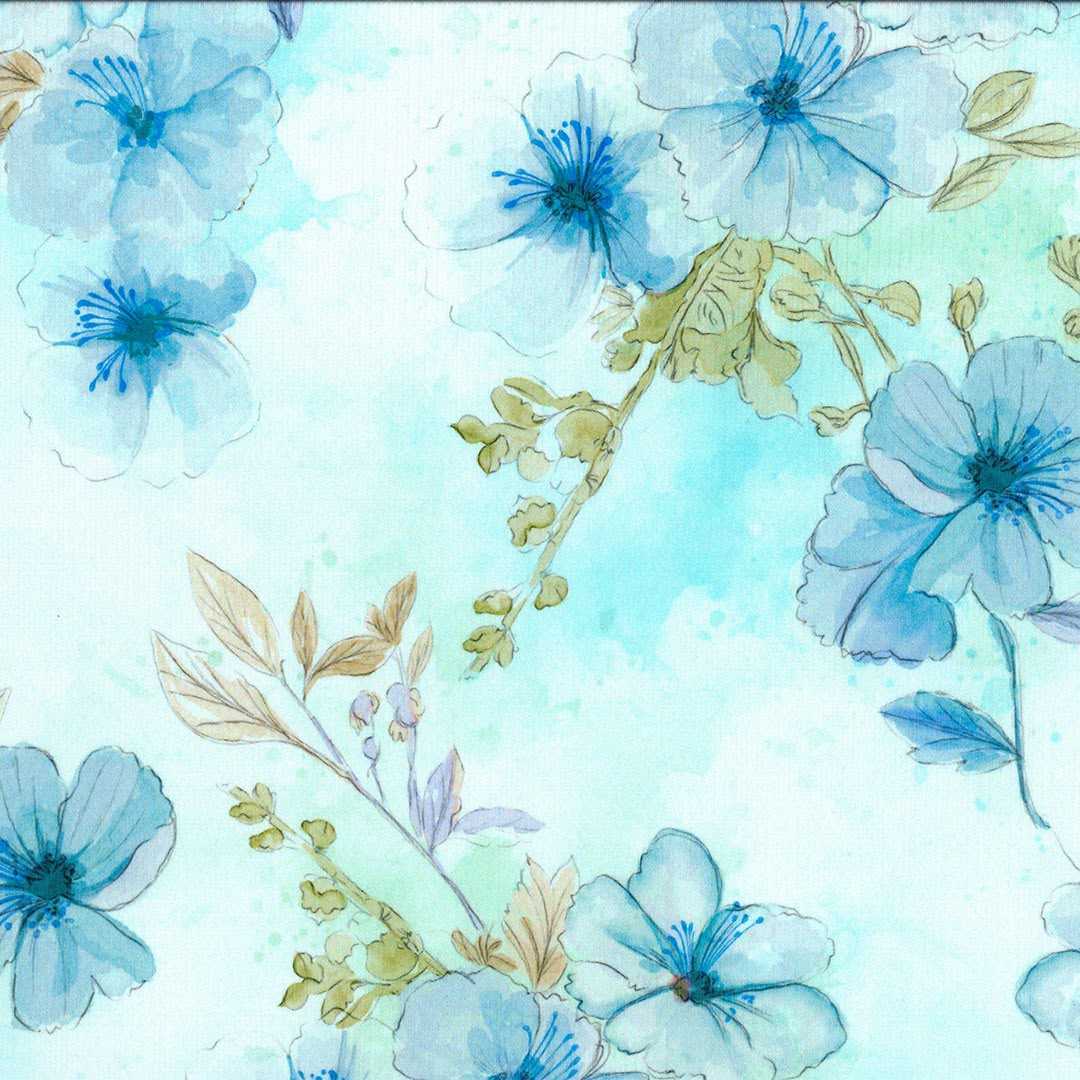 Tela con flores azules en acuarela
